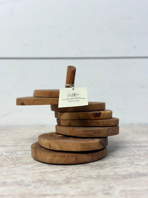 Naturally Med Olive Wood Rustic Coaster Set