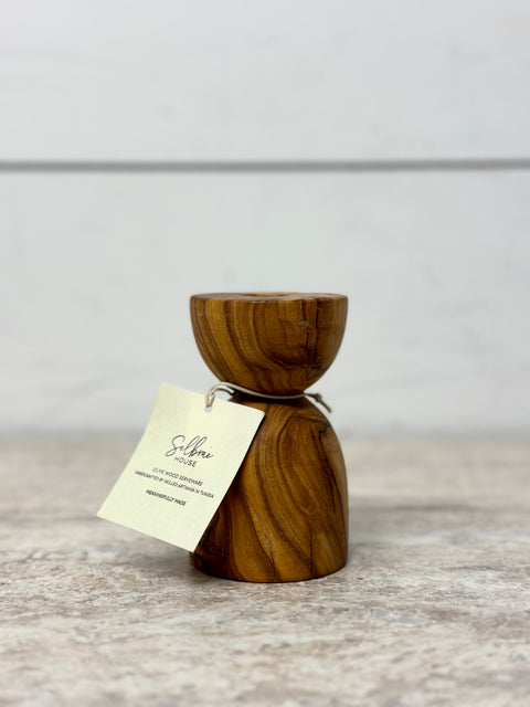 Naturally Med Olive Wood Small Candlestick Holder