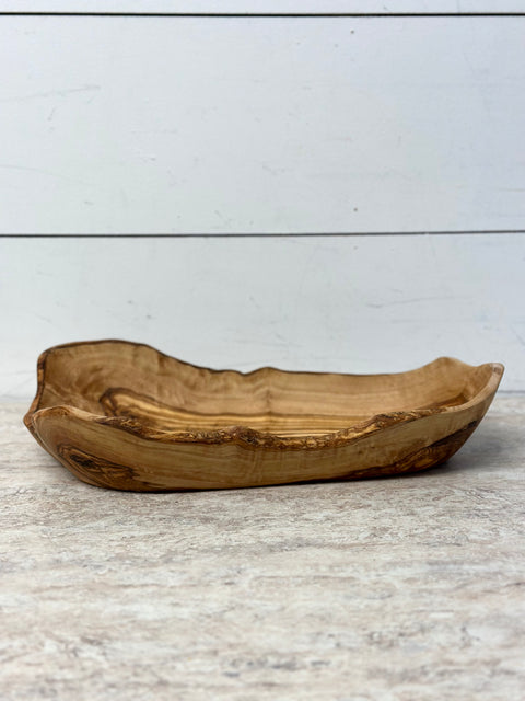 Naturally Med Olive Wood Low Rise Rustic Bowl