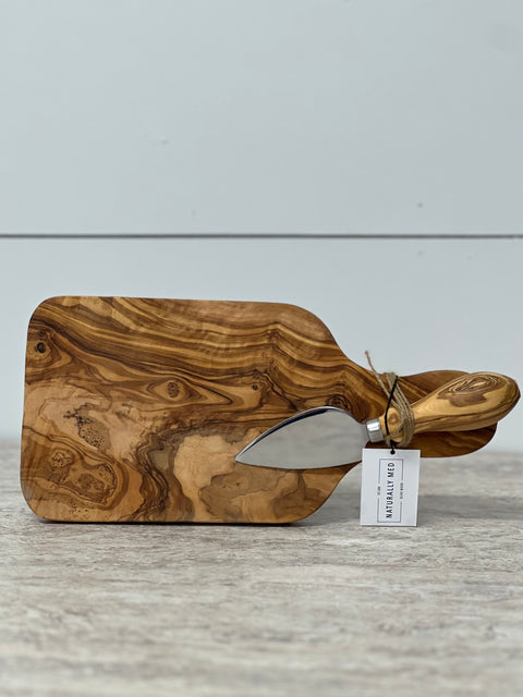 Naturally Med Olive Wood Cheese Board & Knife