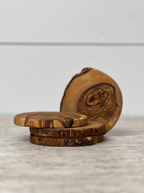 Naturally Med Olive Wood Rustic Coaster Set (x4)